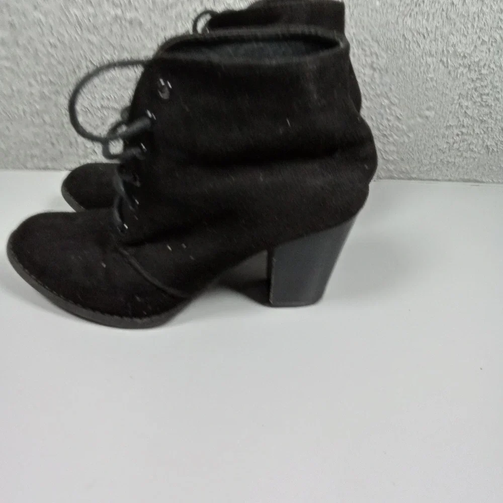 Forever Womens Black Faux Suede Lace Up Block‎ Heel Ankle Boots Size 6.5